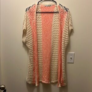 Maurice’s Aztec style short sleeve orange and white crochet jacketSize Medium